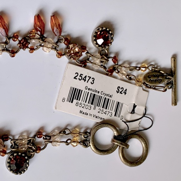 🧡Genuine Crystal Antique Gold Tone Adjustable Beaded Dangle Toggle Bracelet - Picture 9 of 10